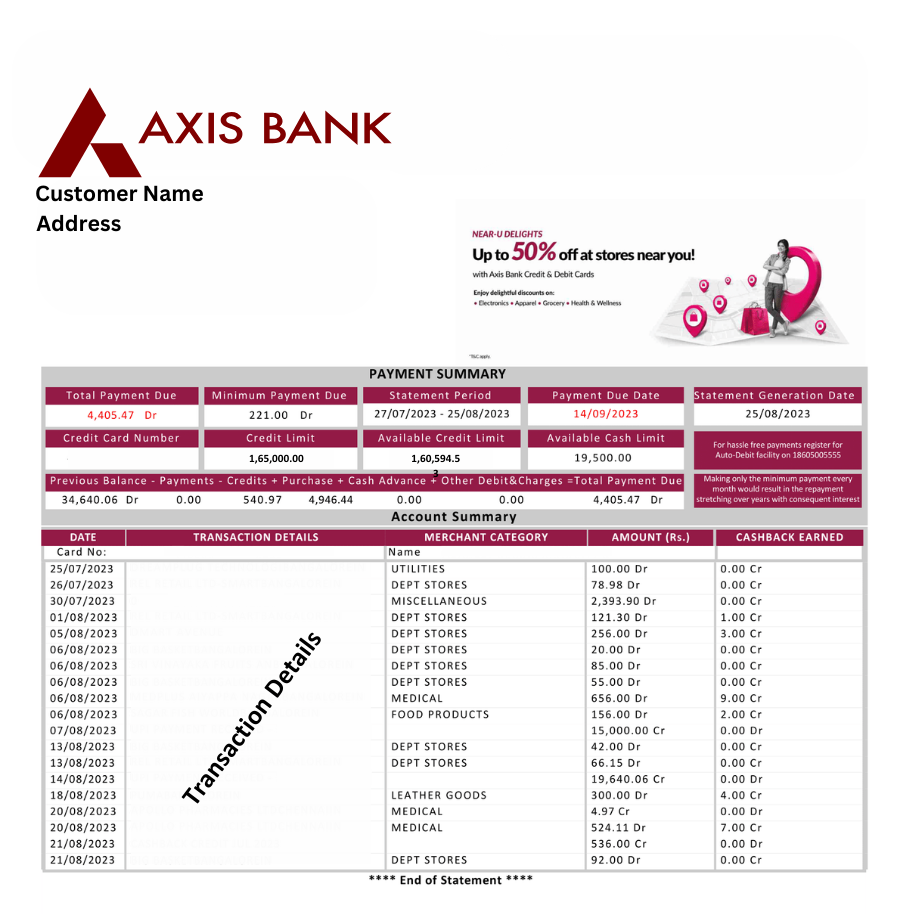 Sample Credit Card Statement