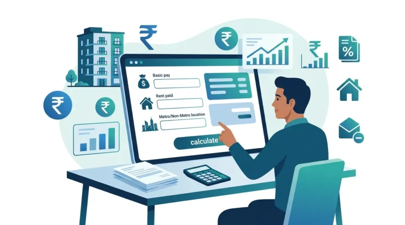 HRA Calculator India banner showing tax exemption calculation under Section 10(13A)