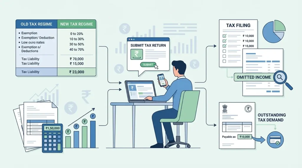 Income Tax Glossary O: Old Tax Regime, Omitted Income Explained 1 Learn the meaning of income tax terms starting with O including Old Tax Regime, Omitted Income, Outstanding Tax Demand and Online Tax Filing.