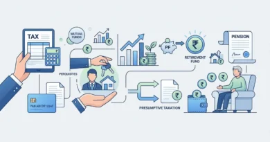 illustration representing income tax glossary terms starting with P including PAN provident fund and rupee symbol