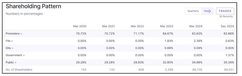shareholding pattern of Gensol from the time of its listing till December 2024